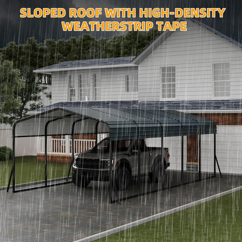 12' x 24' Heavy Duty Metal Carport with Galvanized Steel Roof, Metal Roof Carport with Enhanced Base, Tall Metal Carport Kits Garage for Tractors, Pickup, Boat, Car