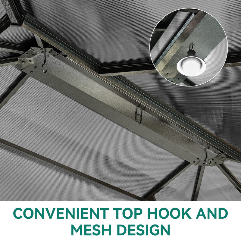 YITAHOME 12x16FT Gazebo Hard-Top Double Roof Canopy Outdoor with Netting and Shaded Curtains, Aluminum Frame Polycarbonate Hardtop Garden Tent for Patio, Backyard, Deck and Lawns, Grey