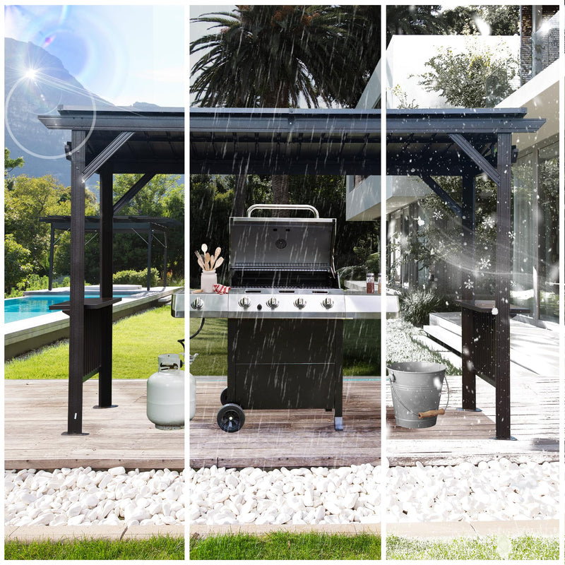 SHPAI 6.5x12FT Hardtop Grill Gazebo, All-Weather Outdoor BBQ Gazebo with 2 Side Shelves and 4 Ceiling Hook, Galvanized Steel Pitched Roof, Outdoor Grill Canopy for Patio, Backyard, Lawn, Deck – Grey