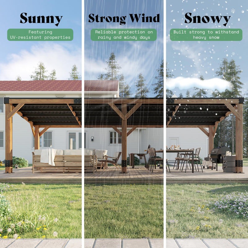 AMERLIFE 10 x 20FT Wood Gazebo with Metal Hardtop, Large Outdoor Grill Canopy with Sloped Roof, Heavy Duty Pergola for Garden, Patio, Backyard, Solid Spruce