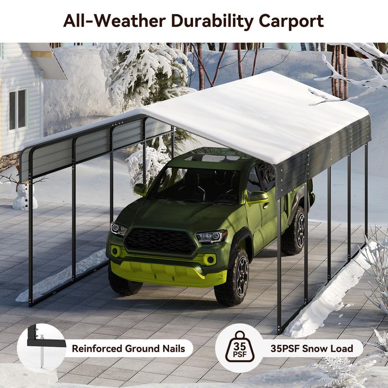 12x20 FT Heavy Duty Metal Carport Canopy with Galvanized Steel Roof, Multi-Use Shelter Outdoor Garage for Car, Boat, Party,Gray