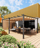 KYBOLT 12x20 Ft Modern Aluminum Pergola, Outdoor Pergola with Adjustable Canopy, Stable 4-Sided Base, Aluminum Gazebos for Backyard, Deck, Lawn - Khaki