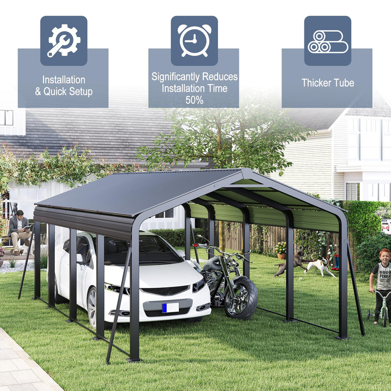 12x20 FT Metal Carport, Heavy Duty Car Port Canopy with Galvanized Steel Roof & Frame, Large Metal Carport Kit, Outdoor Car Garage, Steel Car Shelter for Car, Boat, Truck, Dark Gray
