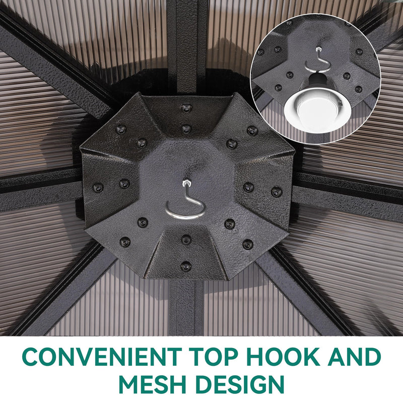 YITAHOME 10x10 Gazebo Polycarbonate Hardtop Outdoor Single Top Canopy with Netting and Shaded Curtains, Aluminum Frame Garden Tent for Patio, Backyard, Deck and Lawns, Brown