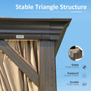 Domi 10' X 12' Hardtop Gazebo, Upgraded Metal Gazebo with Drainage System, Dual-Layer Galvanized Steel Roof, Curtain and Netting, Outdoor Shelter Canopy for Patio, Garden, and Backyard, Brown