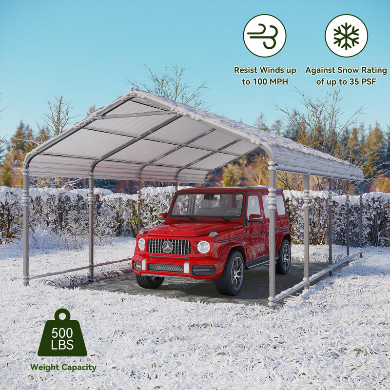 GRAVFORCE 12x20 FT Metal Carport, Heavy Duty Carports Canopy with Galvanized Steel Frame and Roof, Outdoor Garage Car Shed for Pickup, Boat, Cars and Tractors
