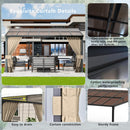 ASJMR 10x14FT Gazebo, Hardtop Wall Mounted Gazebo with Sloping Sun Panel Roof, Awnings for Patio with Metal Frame, Double Curtains for Garden, Lawn, Backyard Deck, Sand