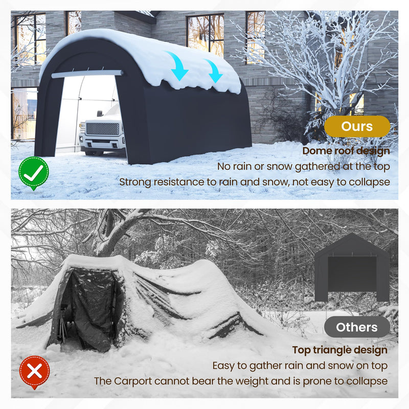 FansaFurn Carport, 10X20 Ft Round Portable Garage, Steel Heavy Duty Carport with Ground Stakes, Tensioner and 2 Roll Up Windows PE Fabric Car Port, Garage, Storage Shed, Tent for Storage, SUV