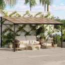 12' x 14' Gazebo, Large Wall Mounted Gazebos Pergola with Metal Frame, Hard Top Lean to Pergola, Outdoor Patio Lean to Metal Awnings Gazebos for Deck, Porch, Backyard