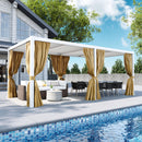 COSIEST 10'X20' Aluminum Louvered Pergola, All-Weather Adjustable Roof with Mosquito-Proof & UV Protection Netting Privacy Curtains for Deck, Backyard, Garden Outdoor Living Space (White)