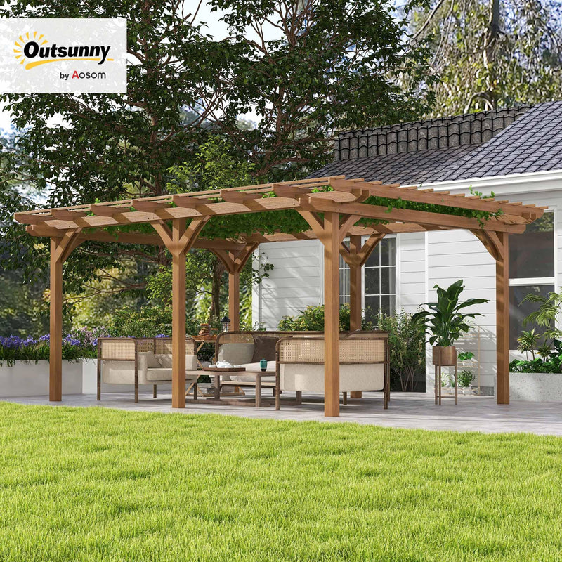 Outsunny 12' x 16' Outdoor Pergola, Wood Gazebo Grape Trellis with Stable Structure for Climbing Plant Support, Garden, Patio, Backyard, Deck