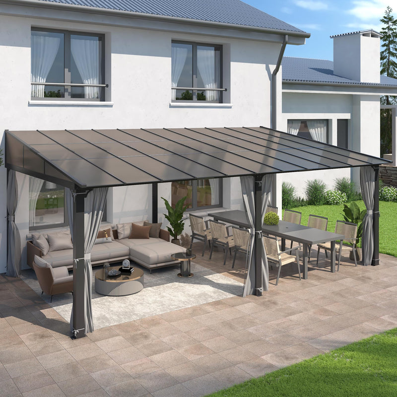 GARTOO 12’ x 20’ Gazebo for Patio - Aluminum Lean to Gazebos Pergola with Sloping Roof, Outdoor Wall-Mounted Canopy Awnings to House for Patio, Garden, Lawn, Backyard Deck