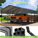 Real Relax 12X20 FT Carport with Galvanized Steel Roof, Heavy Duty Steel Frame Metal Carport Canopy, Large Garage Storage Shelter Shade for Boat, Pickup, Car, Tractors, Grey