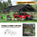 Bepatio 2 Car Carport, 20 x 20 Heavy Duty Metal Carport, All Weather Extra Large Car Port, Outdoor Portable Garage with Side-Opening Doors & Roll-Up Windows