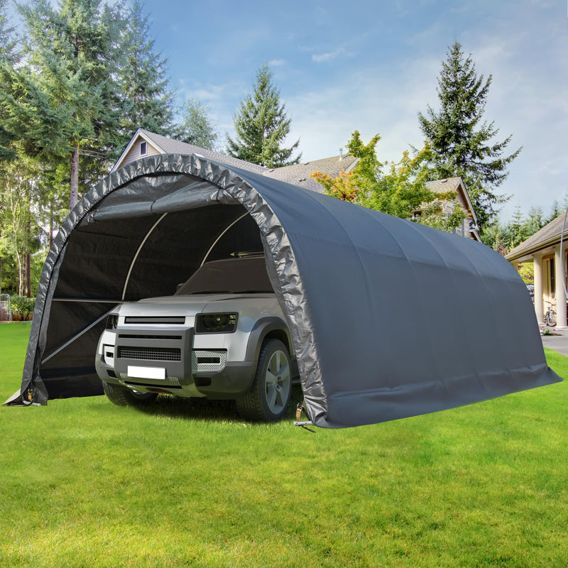 MELLCOM 12 x 24 FT Heavy Duty Carport, Portable Garage with Reinforced All-Steel Frame and Round Style Roof, Anti-Snow All Covered Car Canopy Outdoor Waterproof Storage Shelter for Car, Truck, Boat
