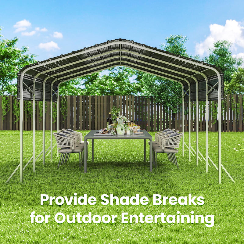 Heavy Duty Metal Carport, Reinforced Frame and Roof for All-Weather, Outdoor Galvanized Car Port with Enhanced Base for Car, Boats (Gray, 12x20 FT)