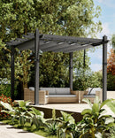 GarveeLife 10x10 Ft Aluminum Pergola, Outdoor Pergola with Adjustable Canopy, Reinforced Frame Metal Pergola for Backyard, Garden and Deck - Gray