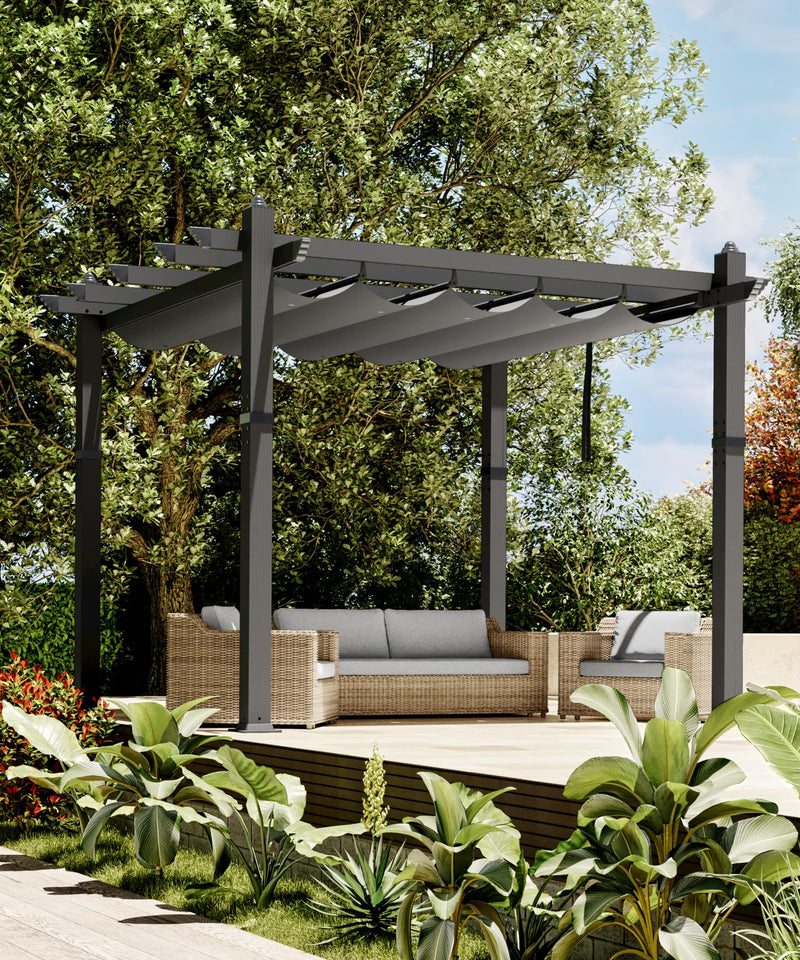 GarveeLife 10x10 Ft Aluminum Pergola, Outdoor Pergola with Adjustable Canopy, Reinforced Frame Metal Pergola for Backyard, Garden and Deck - Gray