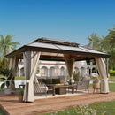 GAZEBEST 12' X 16' Permanent Hardtop Gazebo, Outdoor Polycarbonate Double Roof Pavilion Pergola Canopy with Aluminum Frame and Privacy Curtains for Patio, Garden, Backyard, Lawn