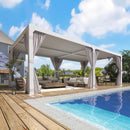 YOLENY Louvered Pergola 10x20, Aluminum Gazebo with Adjustable Waterproof Roof, Curtains and Netting Included, Deck and Backyard, White