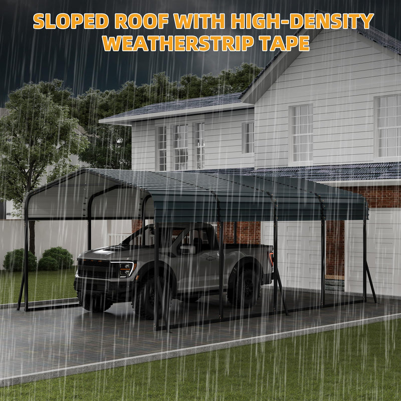12' x 20' Heavy Duty Metal Carport with Galvanized Steel Roof, Metal Roof Carport with Enhanced Base, Tall Metal Carport Kits Garage for Tractors, Pickup, Boat, Car