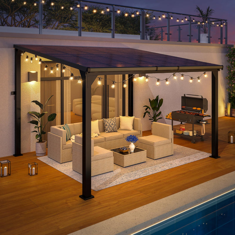 Patiopia 10 * 12FT Pergola,4 * 4 Inch Thickened Pillars & Enlarged Base,Outdoor Hardtop Lean to Gazebo,Wall Mounted Pergola,Pergolas Gazebos Clearance,Aluminum Frame Pergola,UV Resistant Patio Roof