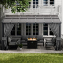 ALAULM 10'x 14' Outdoor Hardtop Pergola,Wall Mounted Lean to Gazebo with Curtains and Netting,Galvanized Metal Frame,Sunshade for Patio, Backyard, Deck and Lawns-Gray