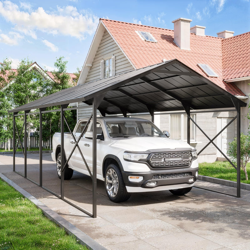 Kurapika 12x22 FT Metal Carport with Reinforced Base Outdoor Heavy Duty Car Port with Galvanized Steel Roof, Garage Car Shelter, Multi-Purpose Carports for Car, Truck and Boats