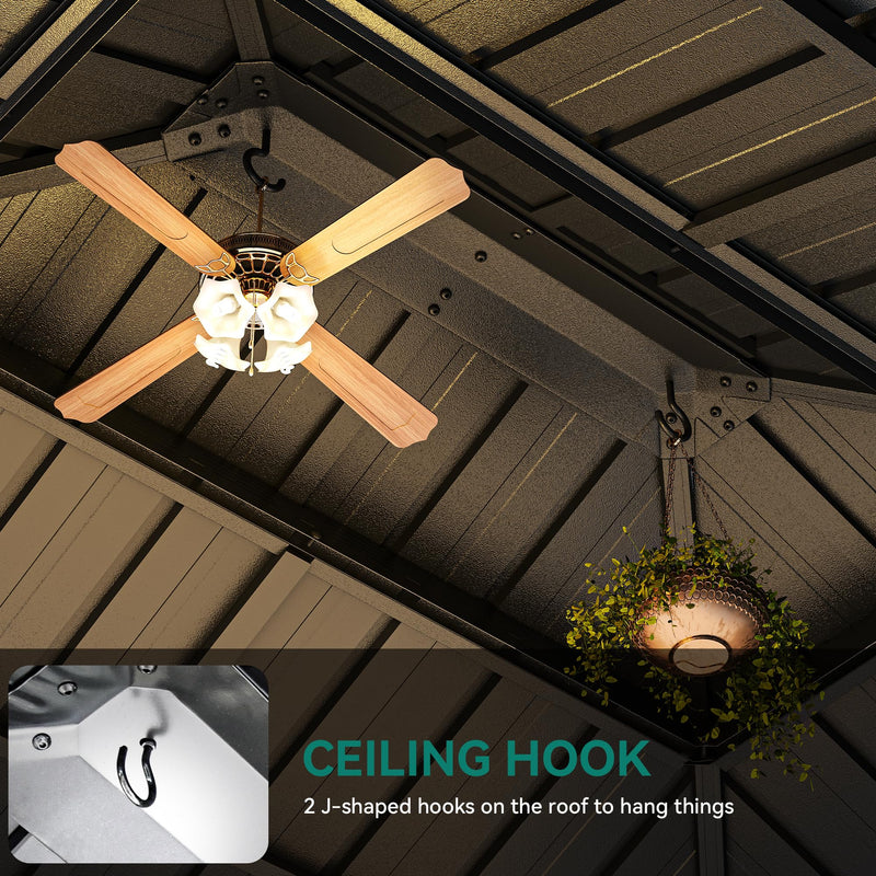 YITAHOME 13x15ft Wood Gazebo Outdoor Wooden Frame Double Roof Hardtop Galvanized Steel Top Canopy w/Curtain and Netting, Patio Heavy Duty Gazebo for Deck, Backyard, Golden