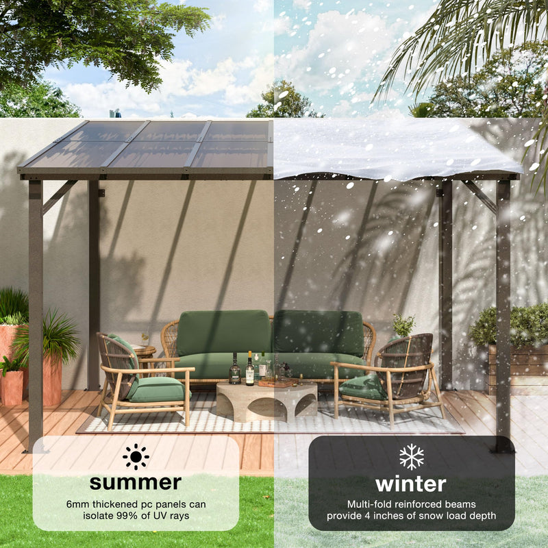 VIWAT 10' x 12' Gazebo, Outdoor Gazebos on Clearance with Aluminum Frame, Wall Mounted Gazebo & Pergola, Lean to Gazebo Awnings for Patio, Decks, Porch and Backyard