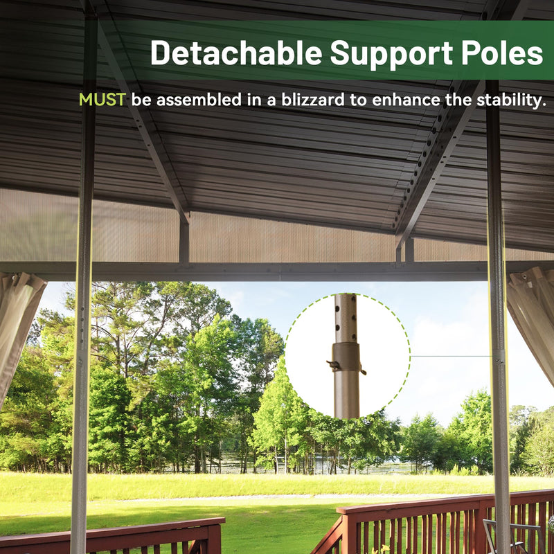 SHPAI 12’ x 16’ Lean to Gazebo, Outdoor Wall Mounted Gazebo Aluminum Frame, Hardtop Pergola with Galvanized Steel Sloping Roof for Patio Deck Garden Backyard, Curtain and Netting Included