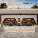 RTDTD 10' x 28' Gazebo，Hard Top Lean to Gazebo Wall Mount Heavy Hardtop Gazebos Outdoor Pergola with Curtains and Netting for Patio Garden Lawn Backyard Deck (Brown)