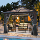 YITAHOME 10X10FT Polycarbonate Hardtop Gazebo Outdoor Patio Double Top Canopy Galvanized Iron Aluminum Column Garden Tent Curtains Netting for Backyards Decks Lawns,Gray