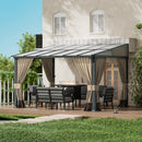 ASJMR 10x12FT Gazebo, Hardtop Wall Mounted Gazebo with Sloping Sun Panel Roof, Awnings for Patio with Metal Frame, Double Curtains for Garden, Lawn, Backyard Deck, Sand