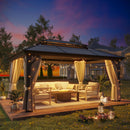 GAZEBEST 12' X 16' Permanent Hardtop Gazebo, Outdoor Polycarbonate Double Roof Pavilion Pergola Canopy with Aluminum Frame and Privacy Curtains for Patio, Garden, Backyard, Lawn