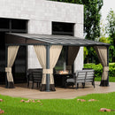 ASJMR 10x14FT Gazebo, Hardtop Wall Mounted Gazebo with Sloping Sun Panel Roof, Awnings for Patio with Metal Frame, Double Curtains for Garden, Lawn, Backyard Deck, Sand