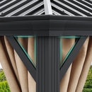 YITAHOME 10X12FT Hardtop Metal Gazebo Single Top Outdoor Patio Canopy Galvanized Iron Aluminum Column Garden Tent Curtains Netting for Backyards Decks Lawns,Brown