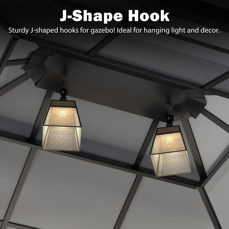 Raysfung Hardtop Gazebo 12' x 16', Patio Gazebos with Polycarbonate Roof & Steel Frame, Outdoor Pavilion with Gray Curtain&Netting for Backyard/Lawn/Garden/Deck