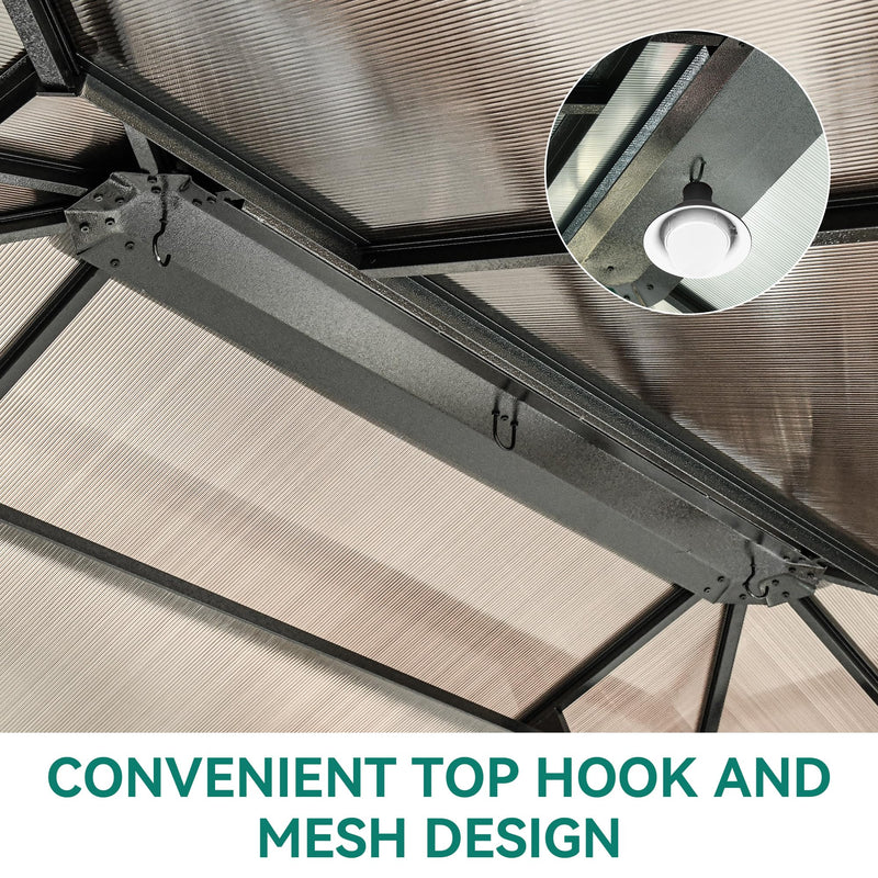 YITAHOME 10X10FT Polycarbonate Hardtop Gazebo Outdoor Patio Double Top Canopy Galvanized Iron Aluminum Column Garden Tent Curtains Netting for Backyards Decks Lawns,Gray