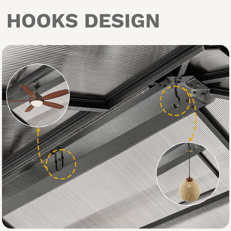 DWVO 10x12ft Hardtop Gazebo Double Roof Polycarbonate Canopy Outdoor with Netting and Shaded Curtains, Aluminum Frame Garden Tent for Patio, Backyard, Deck and Lawns, Brown