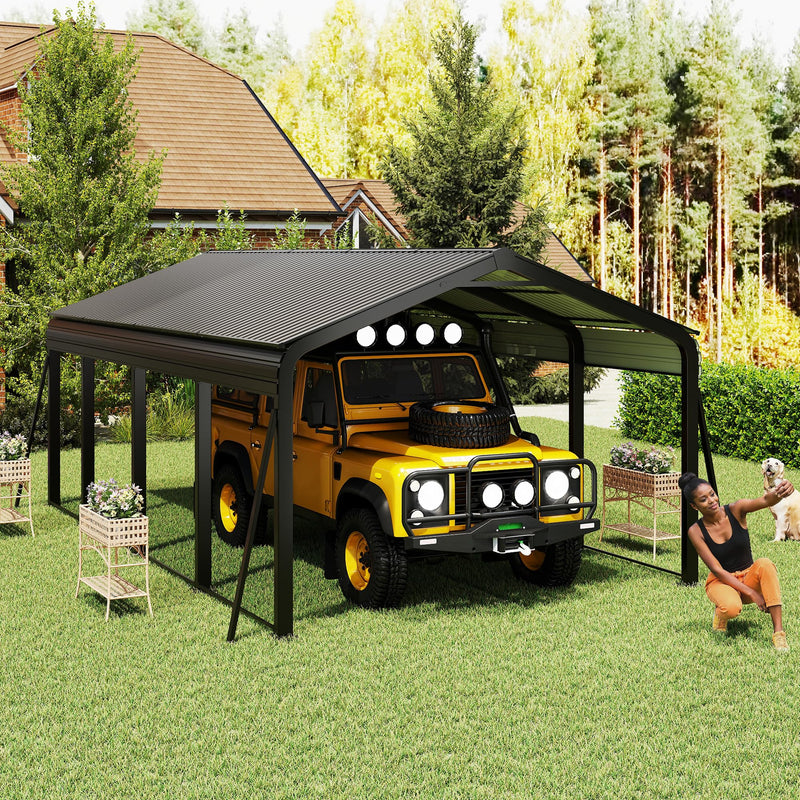 12x20 FT Metal Carport, Heavy Duty Car Port Canopy with Galvanized Steel Roof & Frame, Large Metal Carport Kit, Outdoor Car Garage, Steel Car Shelter for Car, Boat, Truck, Dark Gray
