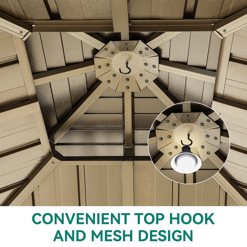 YITAHOME 10x10ft Hardtop Gazebo with Nettings and Curtains, Heavy Duty Double Roof Galvanized Steel Outdoor Combined of Horizontal Vertical Stripes Roof for Patio, Backyard, Deck, Lawn (Bronze)