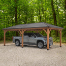 Backyard Discovery Barrington 24' x 12' Cedar Wood Outdoor Gazebo Pavilion with Hardtop Galvanized Steel Hip Roof, Snow Support, Wind Resistance, PowerPort, Shade for Garden, Patio, Deck, Entertaining